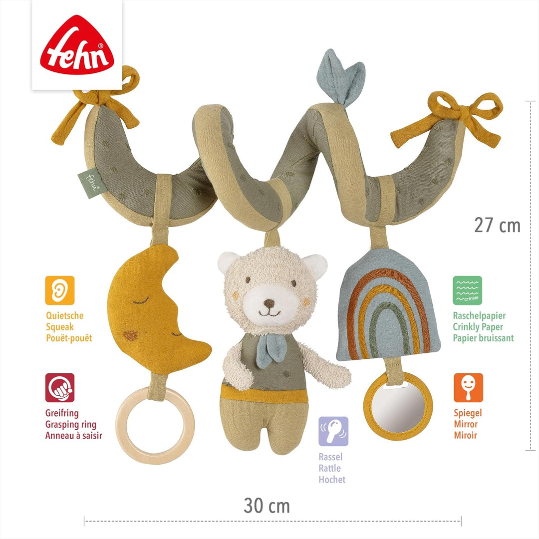Fehn Activity Spirale Bär fehnNATUR - Kinderwagen Spielzeug zum Fühlen und Greifen - Babyspielzeug f
