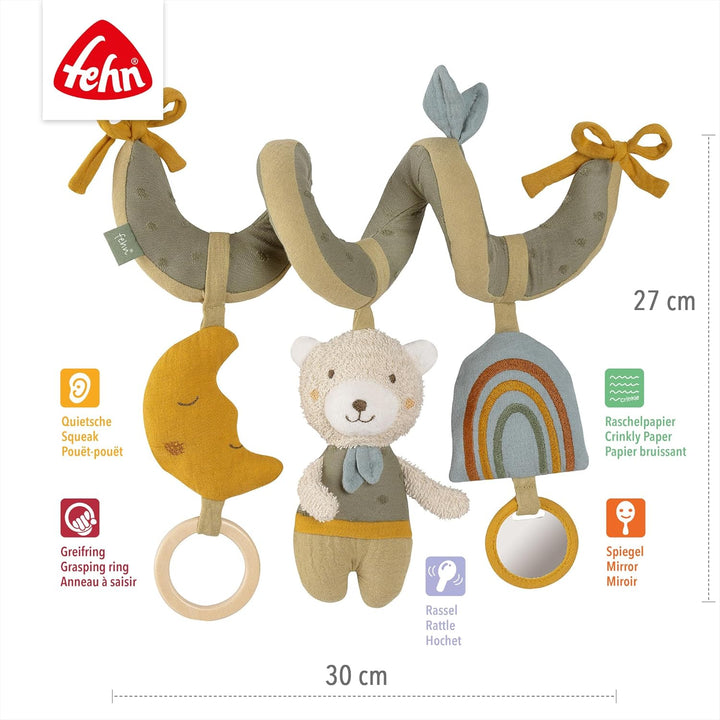 Fehn Activity Spirale Bär fehnNATUR - Kinderwagen Spielzeug zum Fühlen und Greifen - Babyspielzeug f