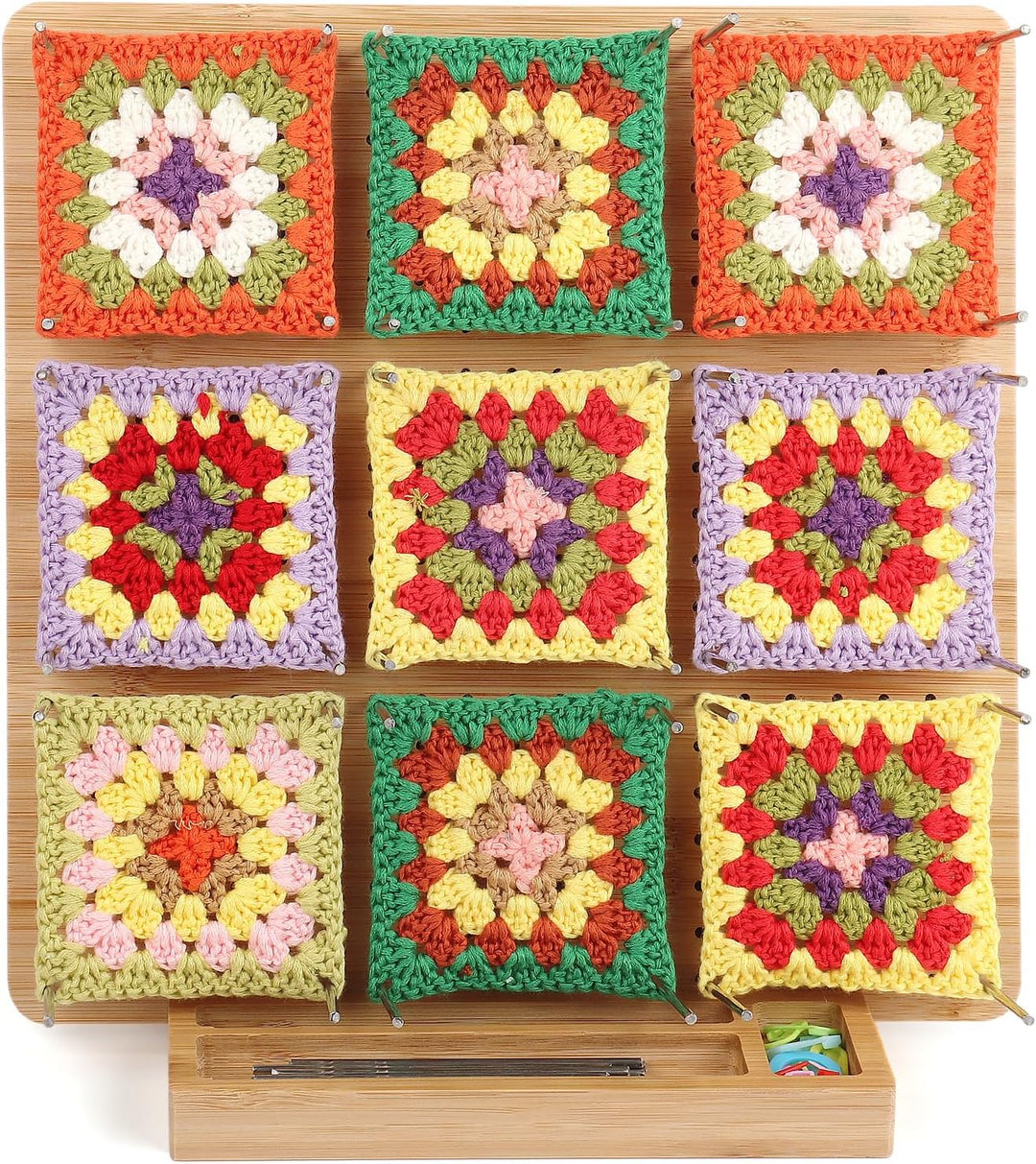 Coopay Granny Square Spanner Gross, 29 x 29 cm Blocking Board Häkeln Gross mit 30 Edelstahl Stabstif