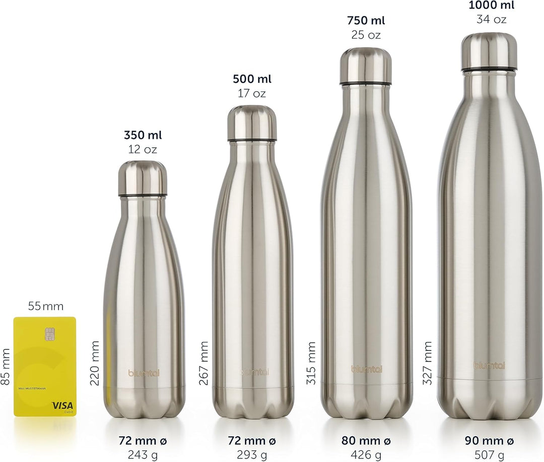 Blumtal Trinkflasche 350 ml Edelstahl - auslaufsichere Isolierflasche - BPA-freie Trinkflasche kalt