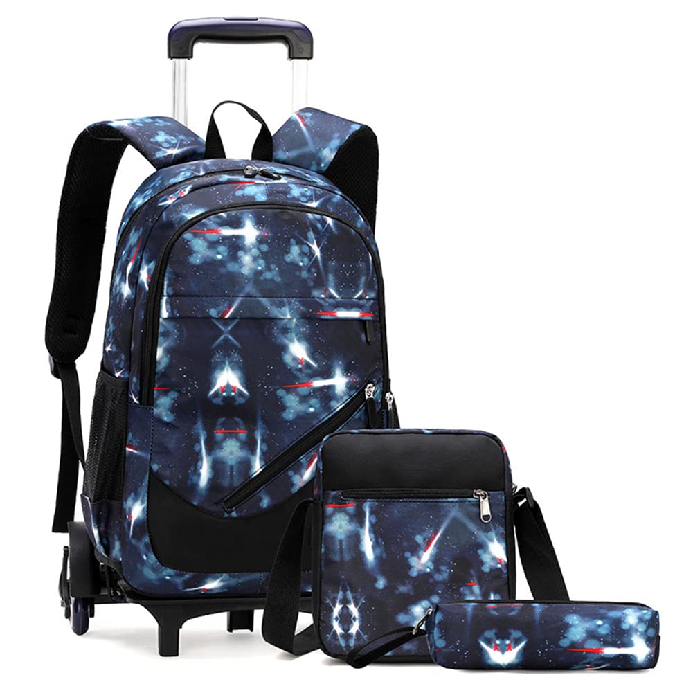 Trolley Rucksäcke Rollen Rucksack Schulranzen mit 6 Rädern Kinder Schulrucksack Reisen für Mädchen J