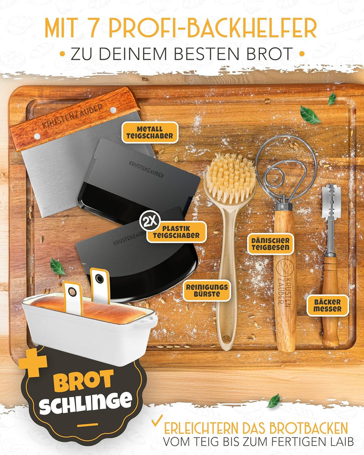 KRUSTENZAUBER Brotbackform mit Deckel emailliert im XXL-Komplettset - Robuste 28 cm Gusseisen Brotba