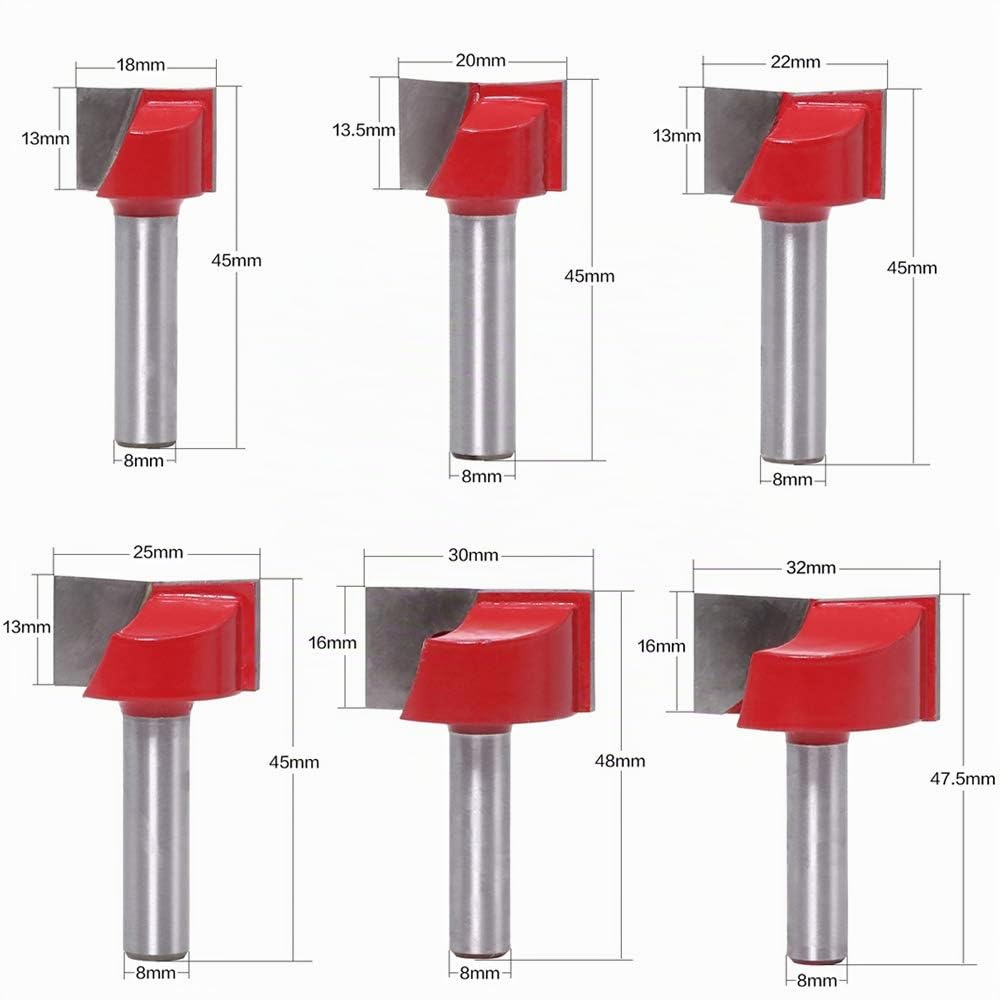 ASNOMY 8mm Schaft Bodenreinigung Fräser Set, 6 Stück Fräser Schaftfräser Holzbearbeitungswerkzeug Bi
