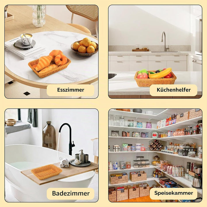 3er set Brötchenkorb Rechteckig, Flechtkorb, Brotkorb Geflochten, Weidenkörbchen, Brotkörbe, Brotkör