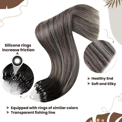 Hetto Remy Extensions Echthaar Microring Balayage Microring Extensions Echthaar Schwarz mit Silver M
