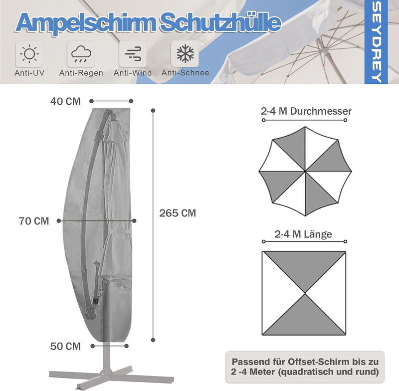 Sonnenschirm Schutzhülle Ampelschirm Schutzhülle für 2m-4m,Sonnenschirm Abdeckung 420D Schutzhülle S