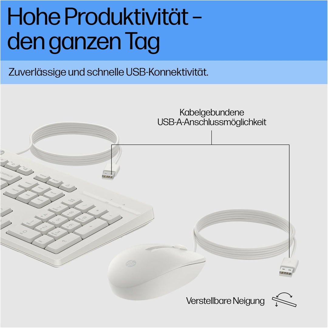 HP 225 - Tastatur-und-Maus-Set - 100% - Full Size - USB - QWERTZ - Deutsch - Cashmere White