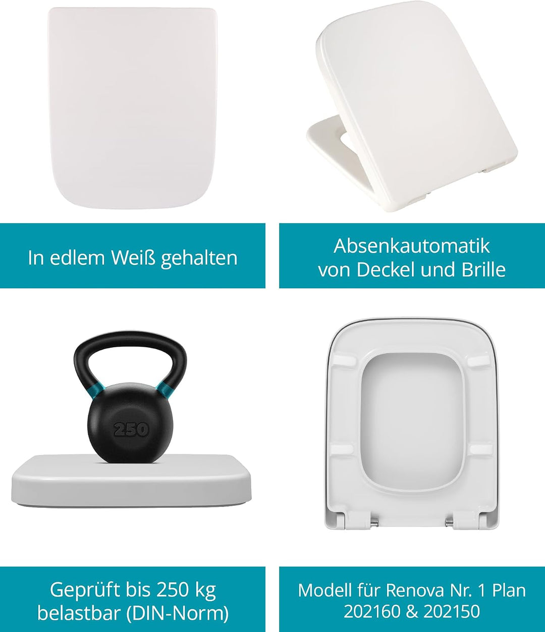 Calmwaters® Antibakterieller WC Sitz für Keramag Renova Nr. 1 Plan 202150 & 202160, Toilettensitz mi