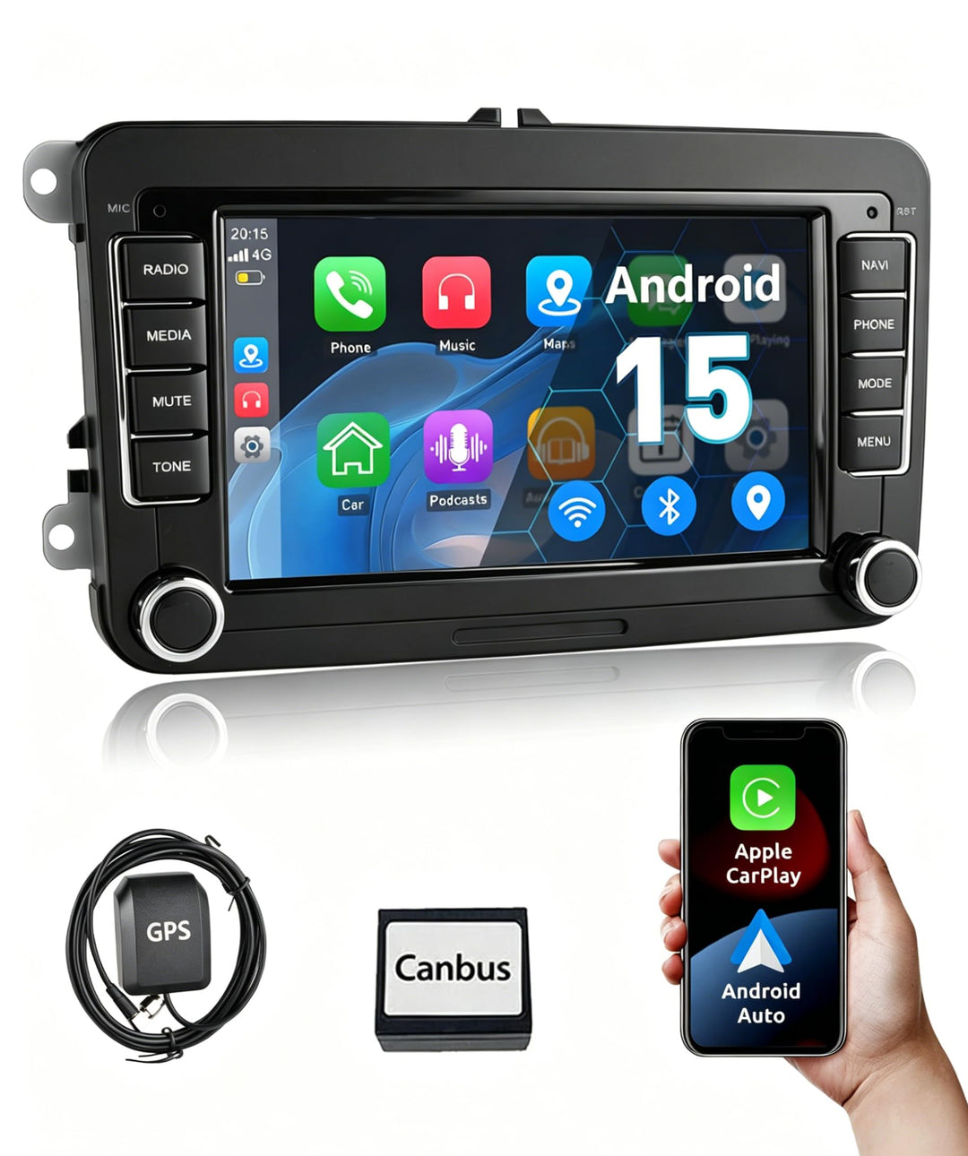 ESSGOO Android15 4+64G Wireless CarPlay Androidd Auto Autoradio Für VW Golf MK5 MK6 Polo Caddy Passa