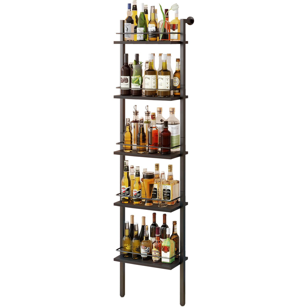 YMYNY 5-Tier freistehende Weinregale, Liquor Flasche Display Regal mit Zäunen, Wand montierte schwim