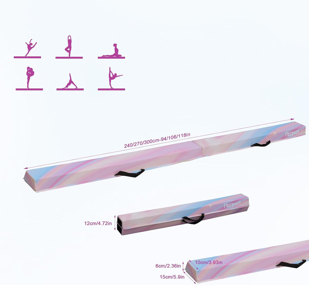 FBSPORT Schwebebalken Kinder 240/270/300 cm Faltbarer Balken Turnen Balance Beam für Zuhause Trainin