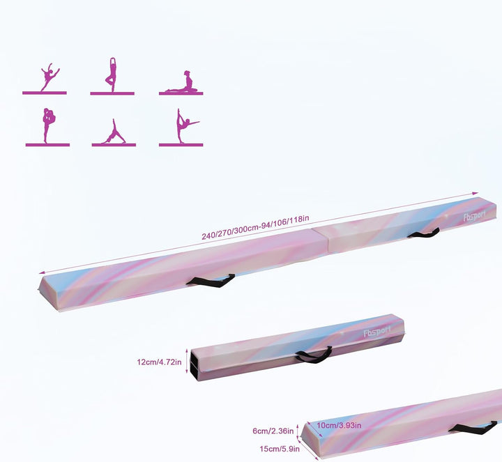 FBSPORT Schwebebalken Kinder 240/270/300 cm Faltbarer Balken Turnen Balance Beam für Zuhause Trainin
