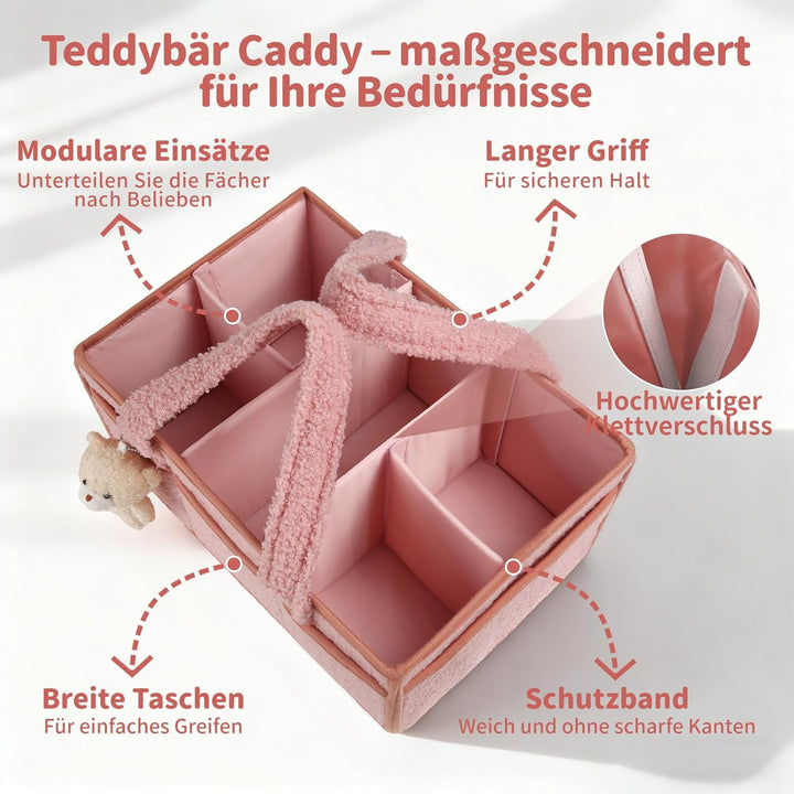 Wickeltisch Organizer, Baby Windel Caddy Organizer Korb mit Fächern & Griffen, Tragbarer Baby Aufbew