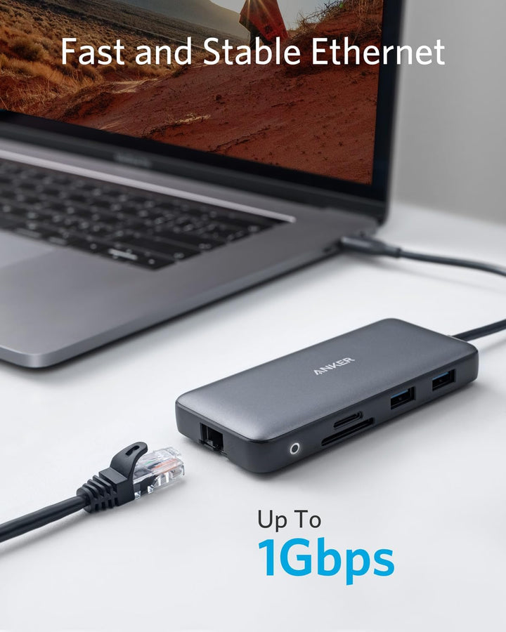 Anker PowerExpand 8-in-1 USB-C Adapter, USB-C Media Hub, Dual 4K HDMI, 100W Power Delivery 1 Gbps Et