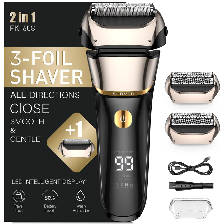 Folienrasierer Herren,2 in 1 Rasierer Herren Elektrisch Wiederaufladbarer USB Rasierapparat Herren N