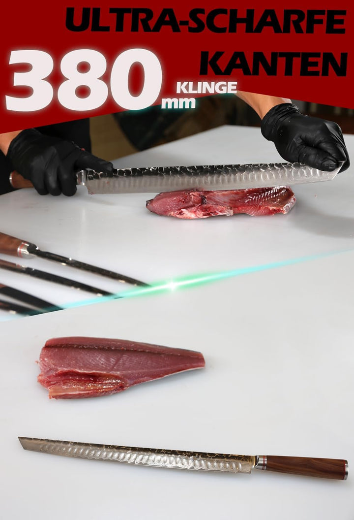YOUSUNLONG Sakimaru-Messer - 380 mm - Ultimatives Tranchiermesser - Japanischer Damaszenerstahl - Ge
