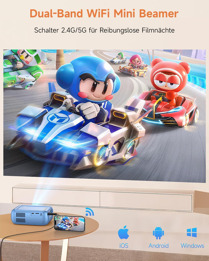 Mini Beamer Bluetooth und WiFi, Kleiner Beamer für Handy, 1080P Unterstützung Projektor iPhone/Andro