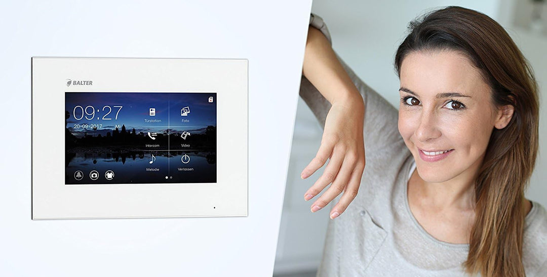 Balter EVO Video Türsprechanlage, Touchscreen, 4X 7 Zoll Monitor, Smartphone App, 2-Draht Bus, Türst
