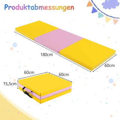 COSTWAY 180 x 60 x 5 cm Weichbodenmatte klappbar, Gymnastikmatte tragbar, Yogamatte wasserabweisend,