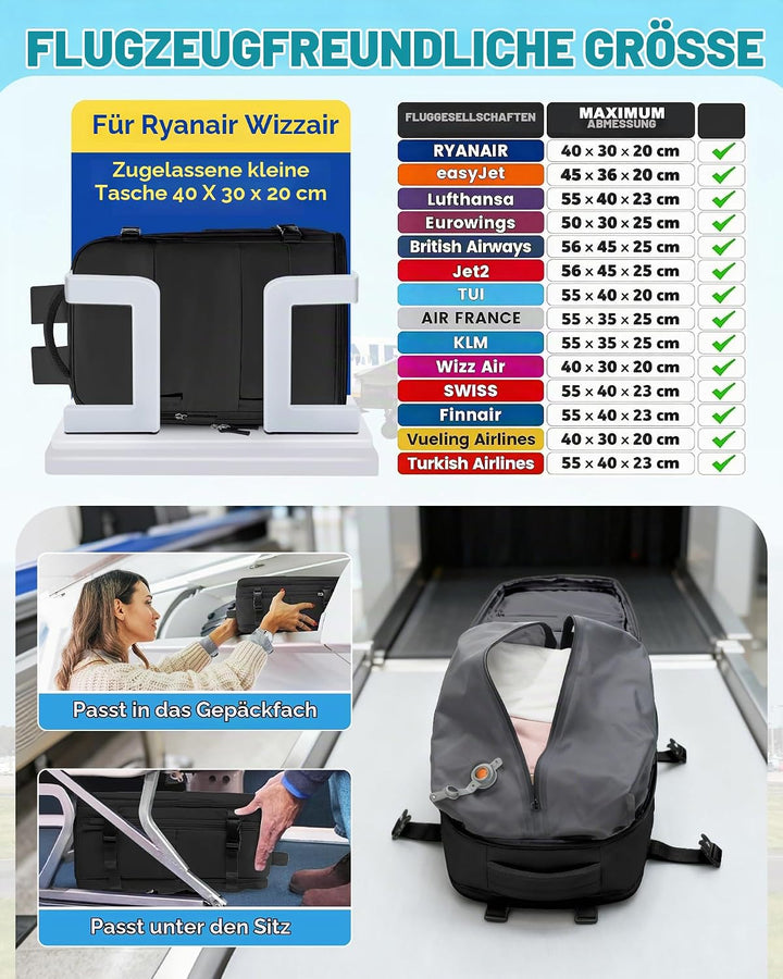 SZLX Vakuum Rucksack 40x30x20 Wizz air Handgepäck Rucksack 40x20x25 für Ryanair Vakuum Reiserucksack