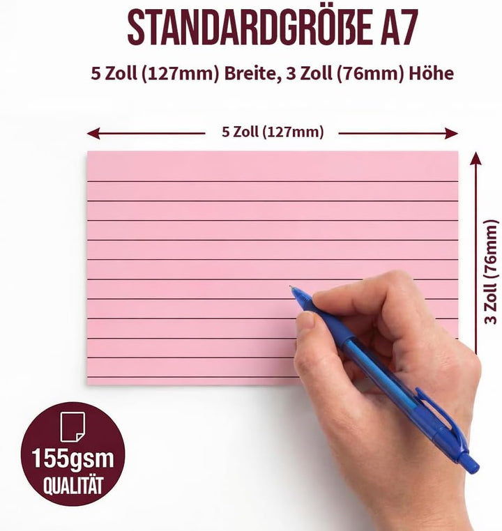 [1000 Stück] Karteikarten A7 Liniert Farbige | Lernkarten A7 Liniert Farbige | Karteikarten Gross (5