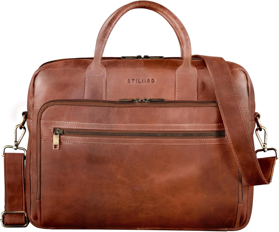 STILORD 'Dawson' Leder Aktentasche Umhängetasche mit Laptopfach 15,6 Zoll Vintage Bürotasche DIN A4