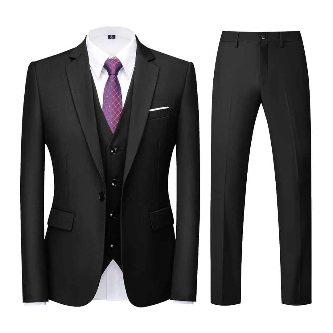 KUDORO Herren Anzüge 3-teilig Slim Fit Eine Knöpfe für Hochzeit Business Herrenanzug Sakko Weste Hos