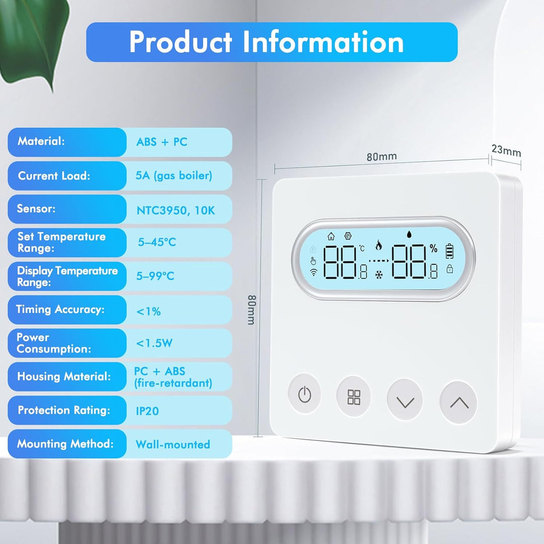 Smart Thermostat, WLAN Thermostat Für Gasboiler Raumthermostat Zigbee Programmierbarer Wandthermosta