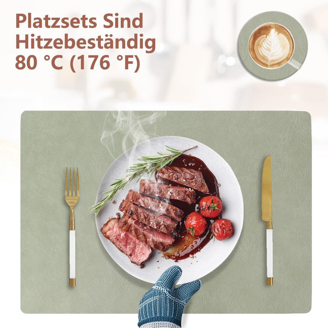 4er Set Tischset aus Leder-Imitat，Platzsets abwaschbar und wasserdicht，Platzdeckchen Lederoptik mit