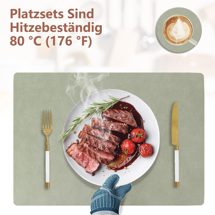 4er Set Tischset aus Leder-Imitat，Platzsets abwaschbar und wasserdicht，Platzdeckchen Lederoptik mit