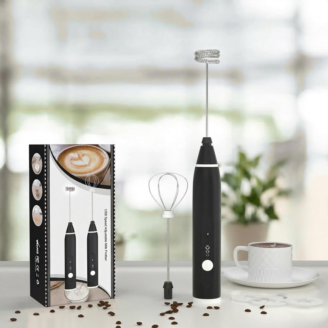 FITNATE Elektrischer Milchaufschäumer Stab, USB Handheld Milchschäumer Stab mit 3 Stufen, 2 Edelstah