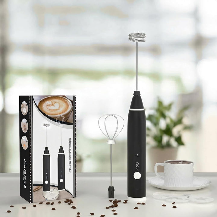 FITNATE Elektrischer Milchaufschäumer Stab, USB Handheld Milchschäumer Stab mit 3 Stufen, 2 Edelstah