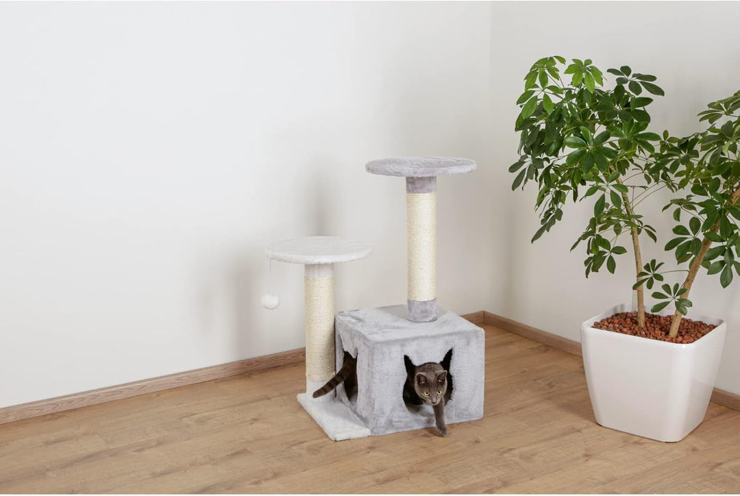 Kerbl Pet Kratzbaum Saphir Light, Für kleine bis mittelgrosse Katzen, Mit Sisalsäulen/Häuschen/Spiel