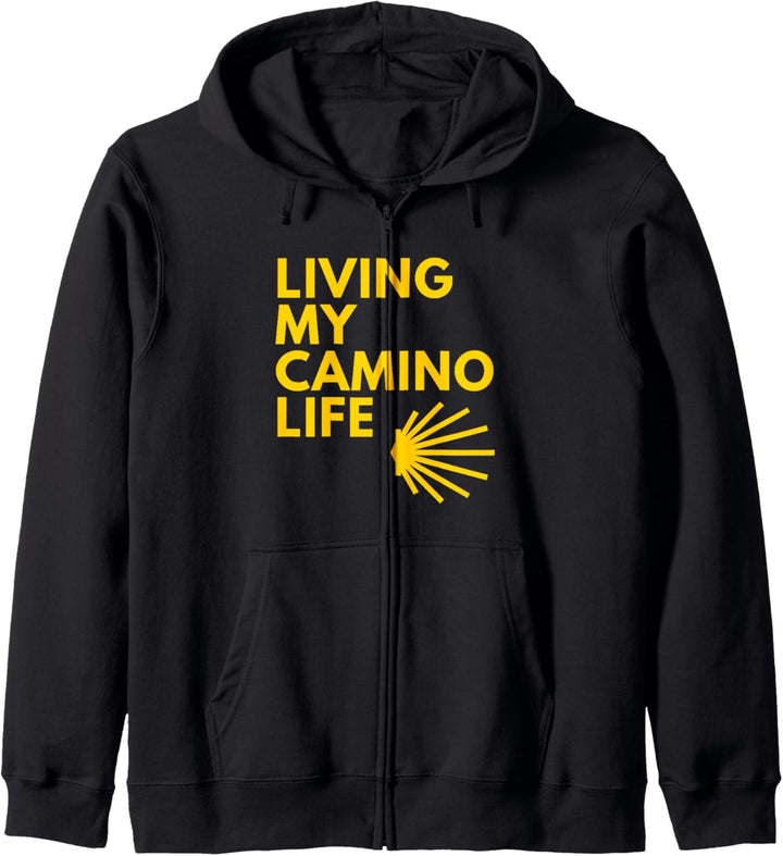 Living My Camino Life Typografie und gelbe Jakobsmuschel Kapuzenjacke