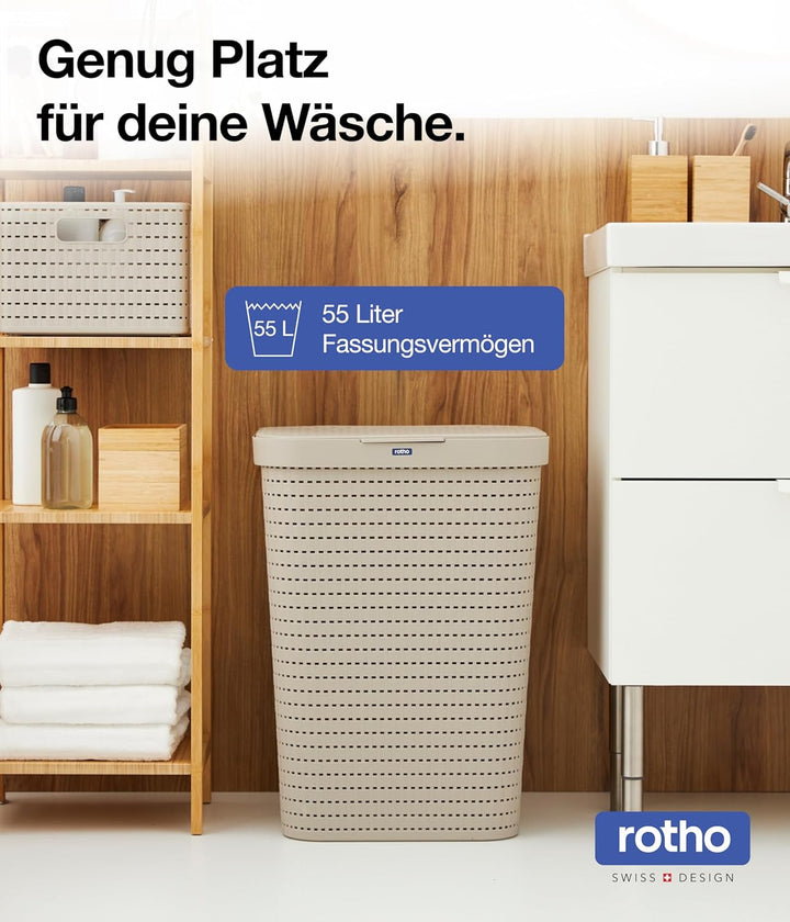 3er-Set Wäschesammler 55l mit Deckel Beige, Beige