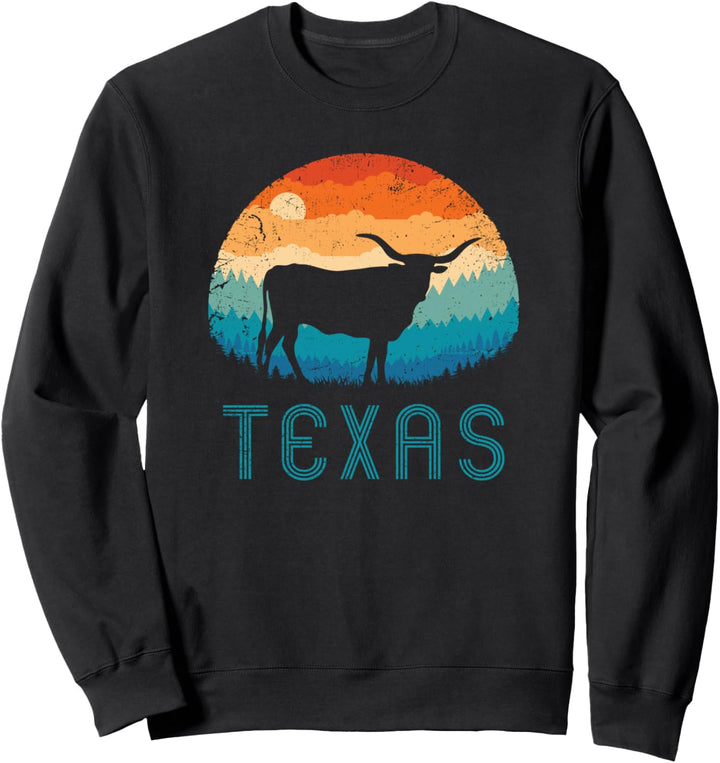 Texas Longhorn Cow Vintage Texan Cattle Herd Retro Lone Star Sweatshirt