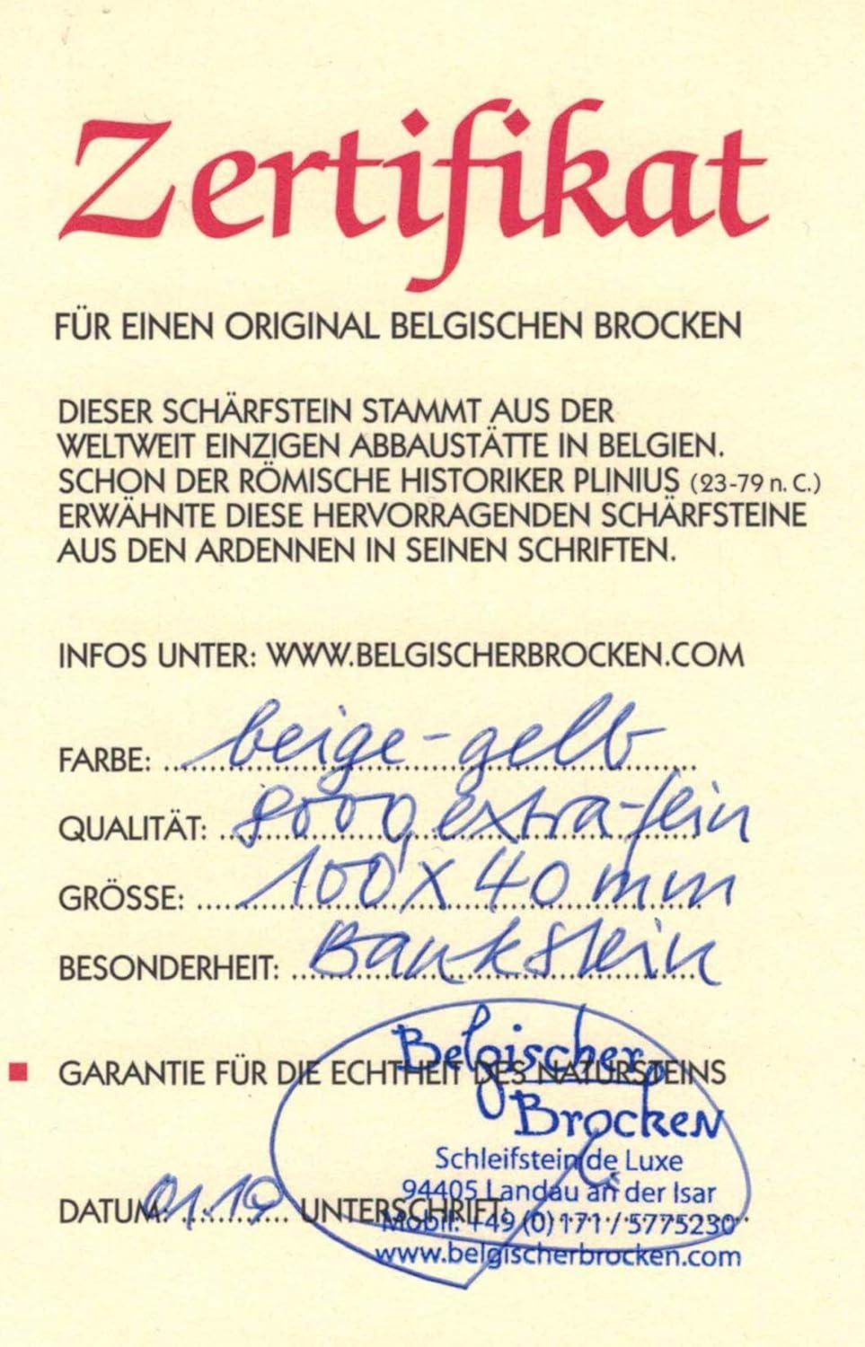 GELBER BELGISCHER BROCKEN original I Schleifstein für Messer & Werkzeug I Wetzstein für extra feinen