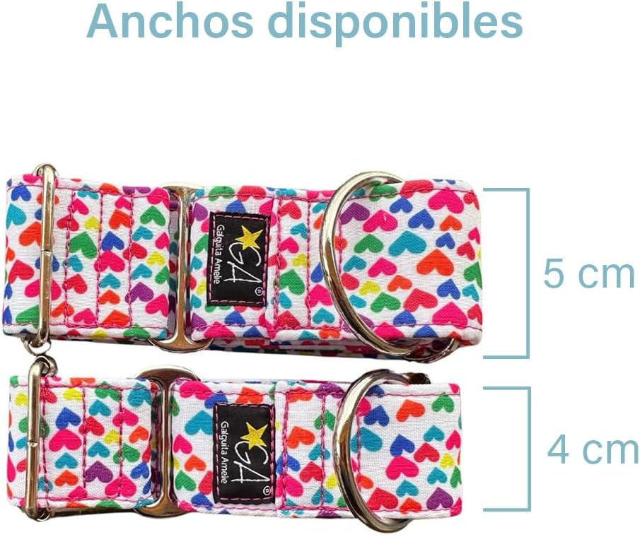 Galguita Amelie, 4 cm Breite Grösse S (20-29 cm), Hundehalsband mit Herzen 4cm Ancho Talla S (20-29