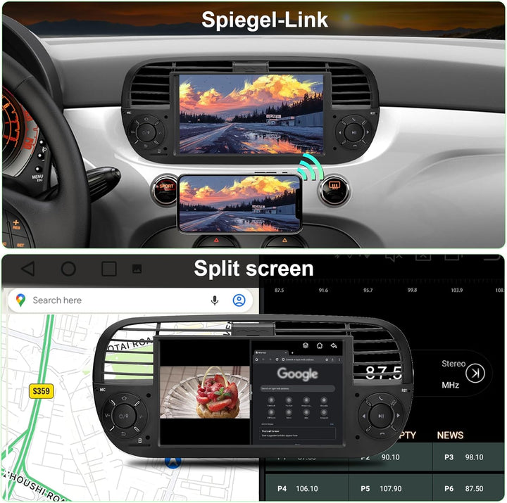 [Black 4+64GB] Autoradio für FIAT 500 2007-2015 mit 7 Zoll Touchscreen, Android 14 Radio Unterstützu