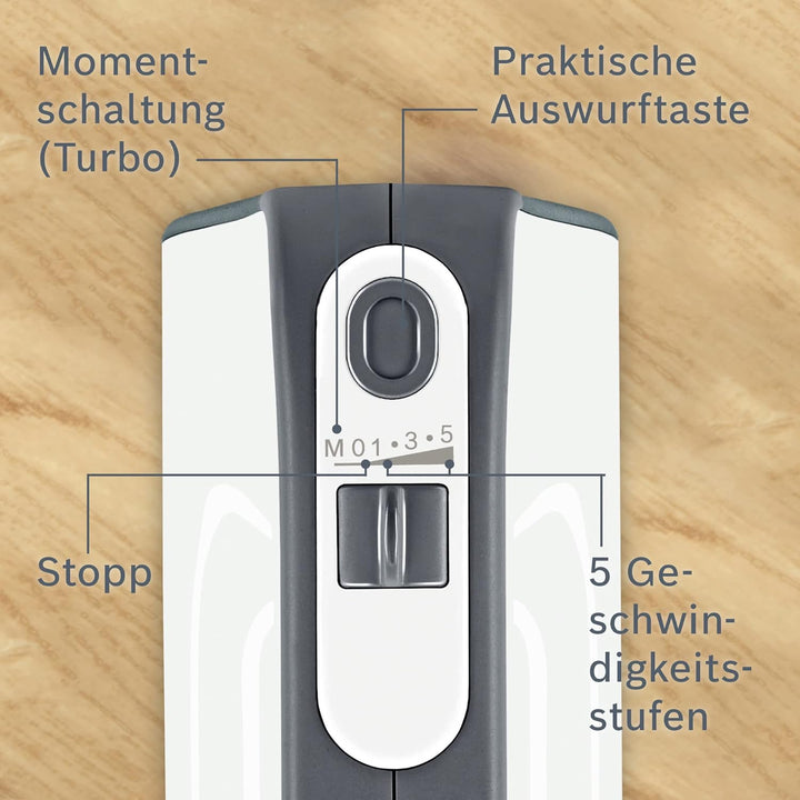 Bosch Handrührer Styline MFQ49700, 5 Stufen, 2 Edelstahl Rührbesen- und Knethaken, Spiralkabel, Mixs