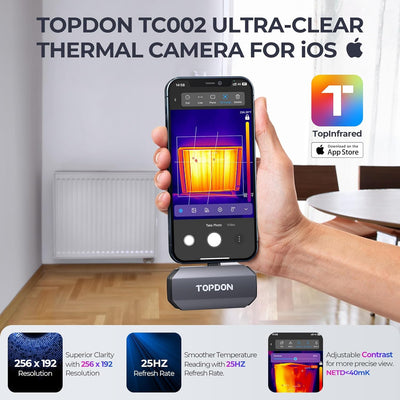 TOPDON TC002 Wärmebildkamera für iOS mit IR-Auflösung von 256 x 192px, Temperaturbereich von –20 °C