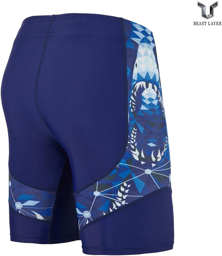 HUGE SPORTS Herren Splice Schwimmhose Kompression Jammer Lang Wilde Serie S Blauhai, S Blauhai