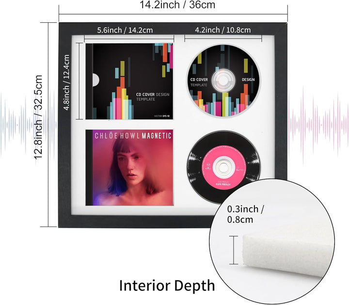 Doppel-CD Musikrahmen Schaukasten Display 36x32,5 cm Disc und CD Box Echtglas mit Eva Schaum und Tis