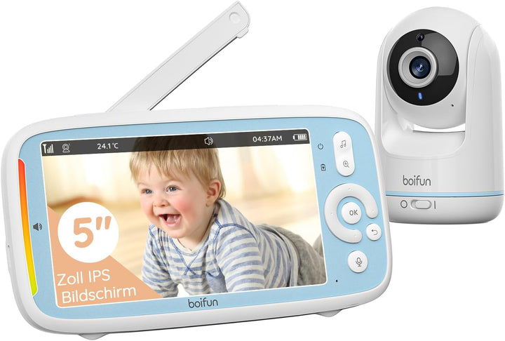 BOIFUN Babyphone mit Kamera, 5'' 720P HD IPS Bildschirm, PTZ 330°/135°, 3×Zoom, VOX Funktion, Zwei-W