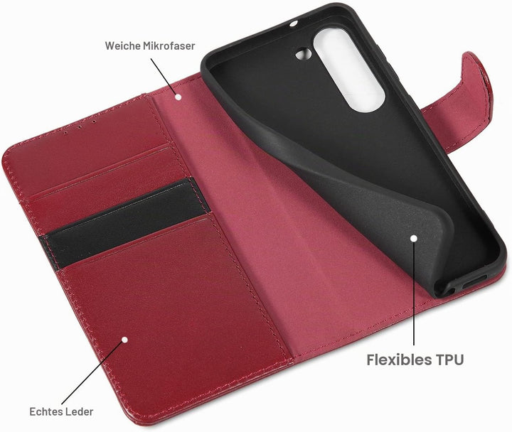 LENSUN Echtleder Hülle für Samsung Galaxy S23, Handyhülle [Echtes Leder] [Kartenfach] [RFID Schutz]