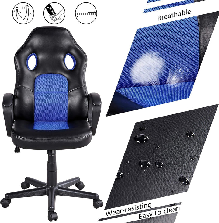 Yaheetech Gaming Stuhl Schreibtischstuhl ergonomischer Bürostuhl, Chefsessel gepolsterte Armlehnen,