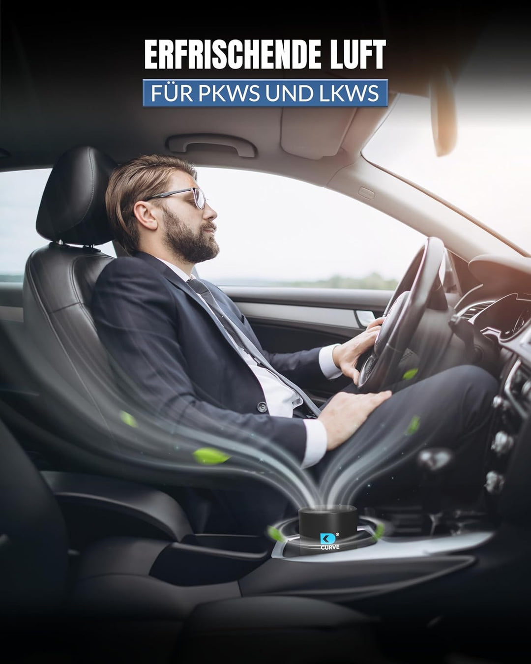 CURVE - Innovativer Luftreiniger mit Granulat - Entfernt 99% Keime und Gerüche - Für Auto, KFZ, LKW,