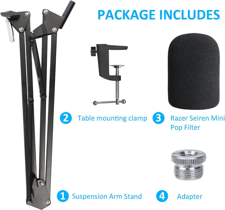 Razer Seiren X Mikrofonarm mit Popschutz - Gelenkarm mit Windschutz kompatibel mit Razer Seiren X US