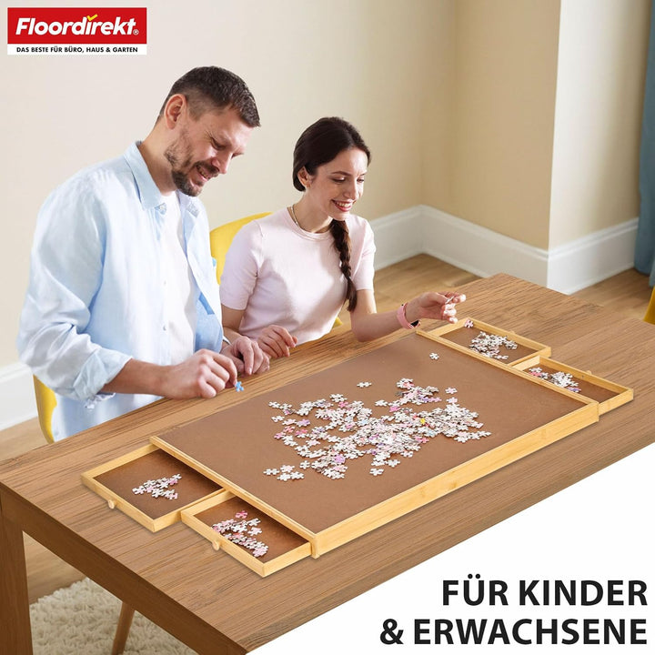 Floordirekt Puzzletisch mit Schubladen, 76x57cm Tragbares puzzlebrett für Puzzle bis 1000 aus Bambus