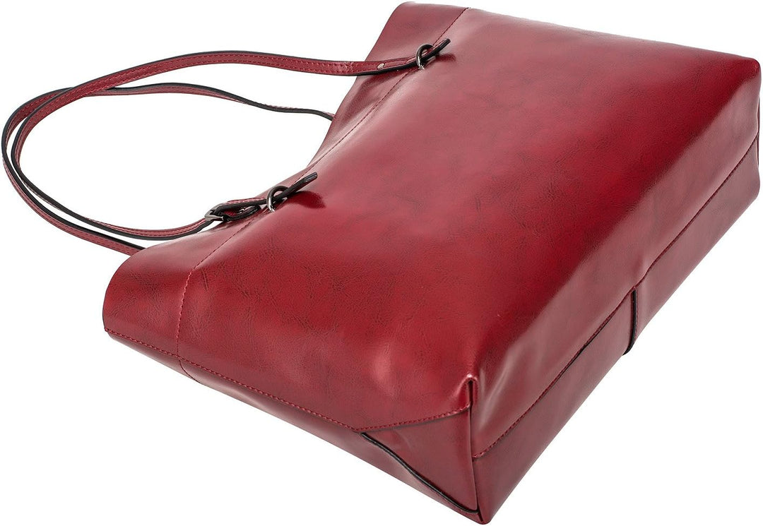 S-ZONE Damen Handtasche Echtleder Schultertasche Umhängetasche Grosse Shopper Tote Beutel Weinrot, W